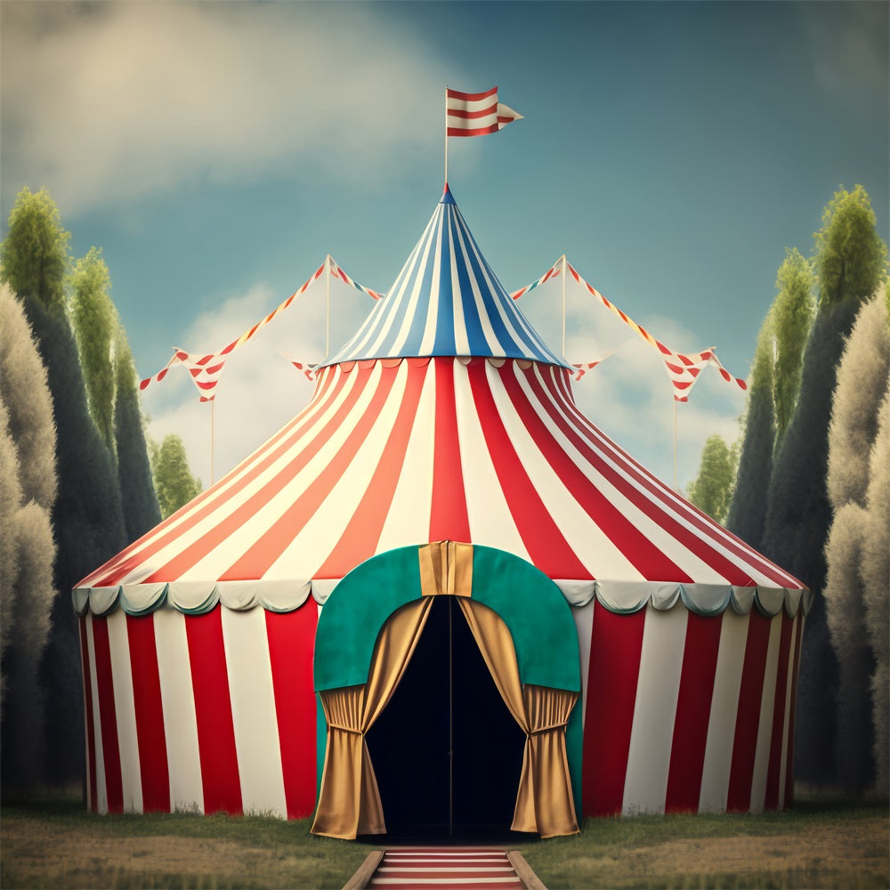 Carnival Circus Backdrop Striped Tent Forest Scene Backdrop UK BRP1-182