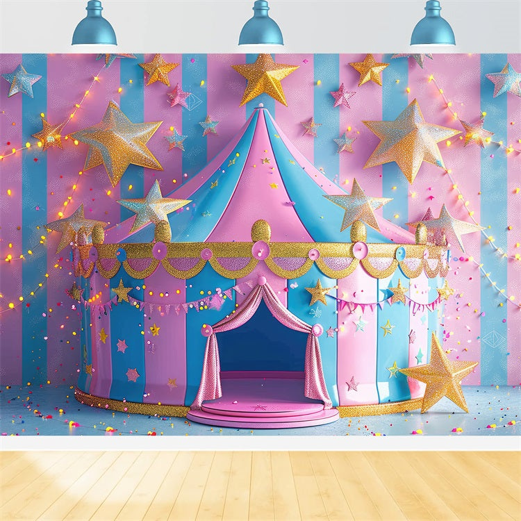 Circus Carnival Backdrop Pink Blue Starry Tent Backdrop UK BRP1-183