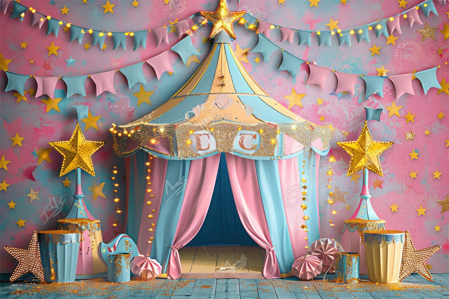 Carnival Tent Backdrop Pink Blue Starry Scene Backdrop UK BRP1-184