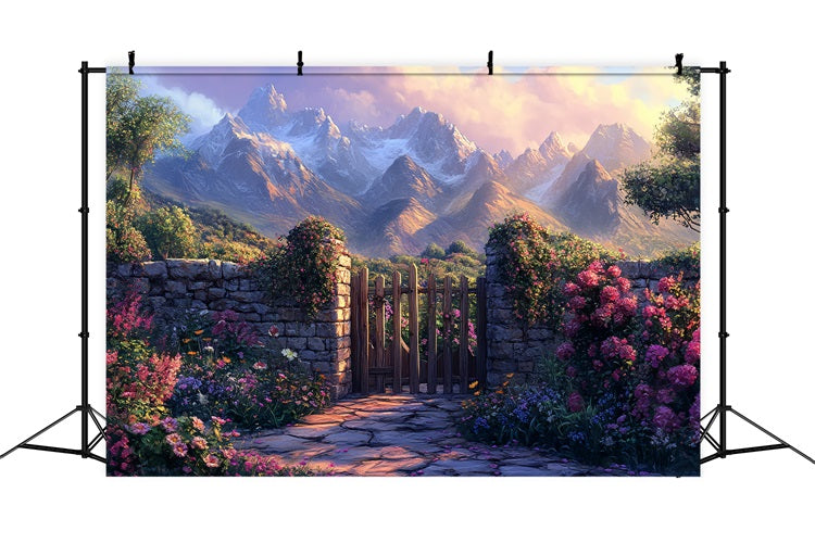 Spring Photo Backdrop Majestic Mountain Floral Pathway Backdrop UK BRP1-19