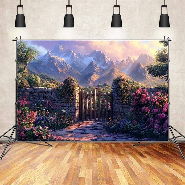 Spring Photo Backdrop Majestic Mountain Floral Pathway Backdrop UK BRP1-19