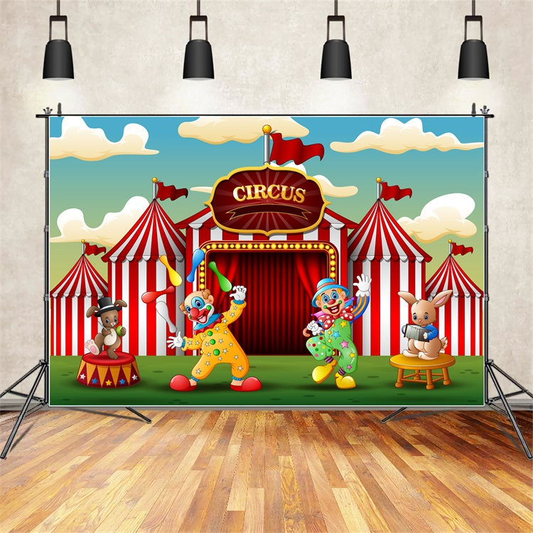 Carnival Photo Backdrop Colorful Clowns Bunny Theme Backdrop UK BRP1-191