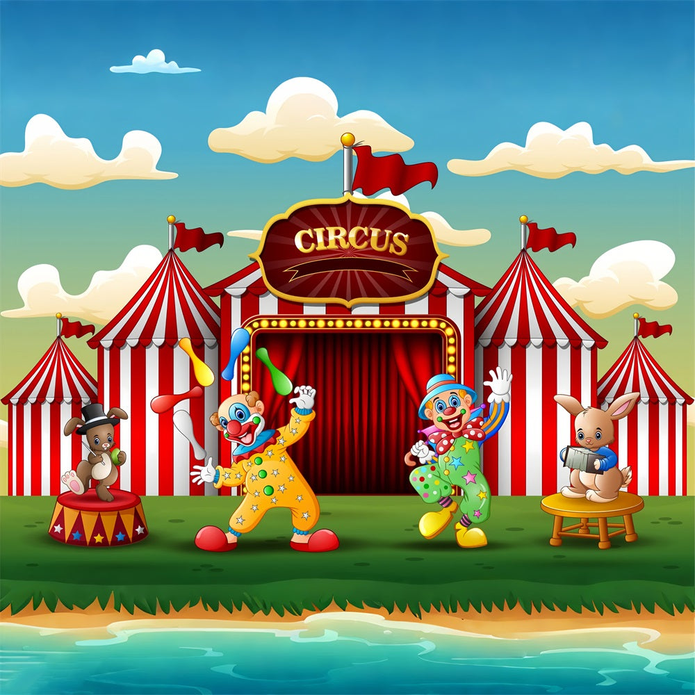 Carnival Photo Backdrop Colorful Clowns Bunny Theme Backdrop UK BRP1-191