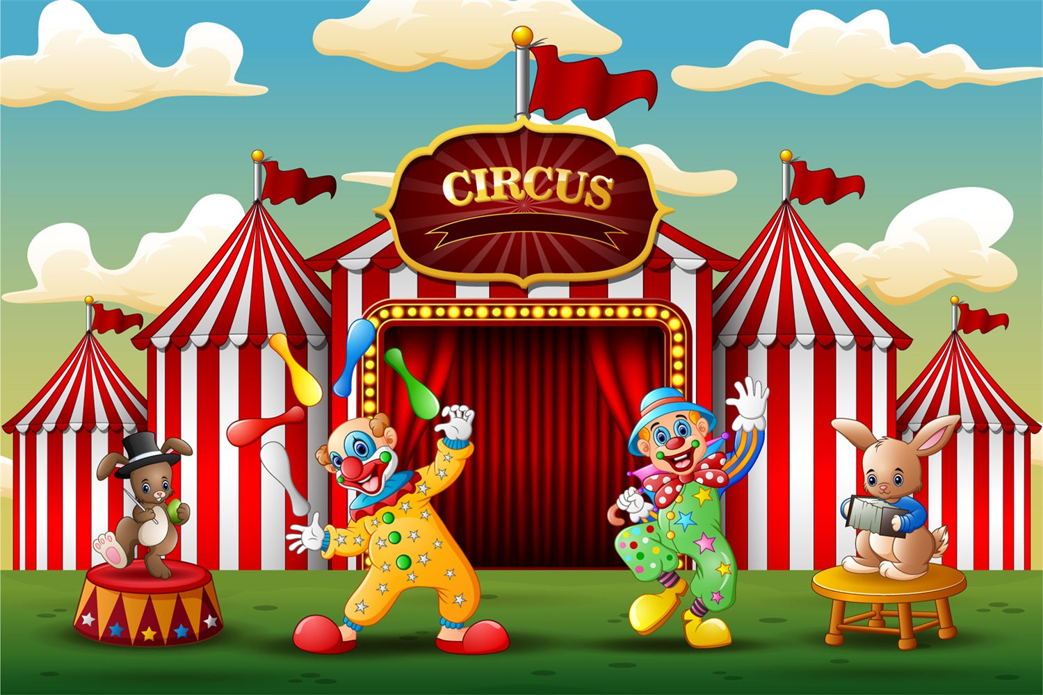 Carnival Photo Backdrop Colorful Clowns Bunny Theme Backdrop UK BRP1-191