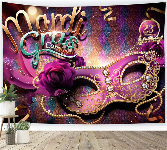 Backdrop Carnival Vivid Purple Mask Party Glitter Backdrop UK BRP1-206