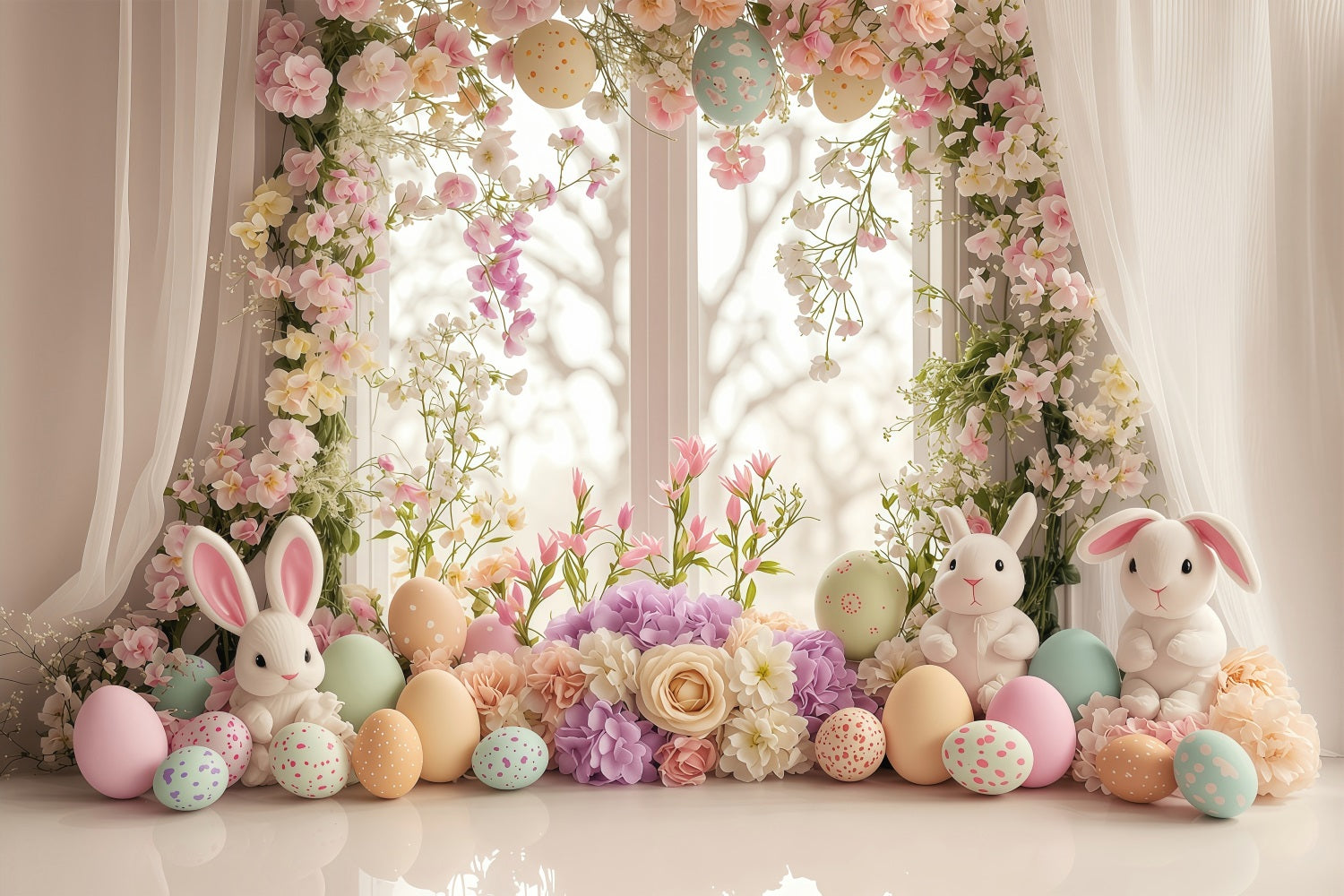 Easter Photo Backdrop Charm Window Rabbits Backdrop UK BRP1-213