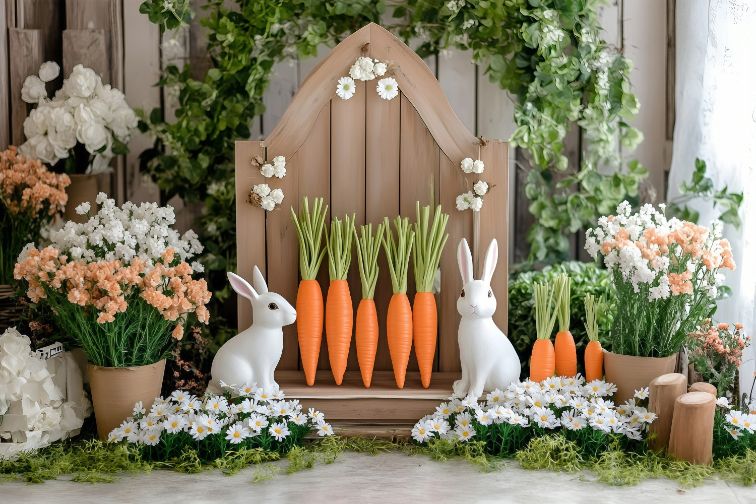 Photography Easter Backdrop Floral Bunny Carrot Stand Backdrop UK BRP1-214