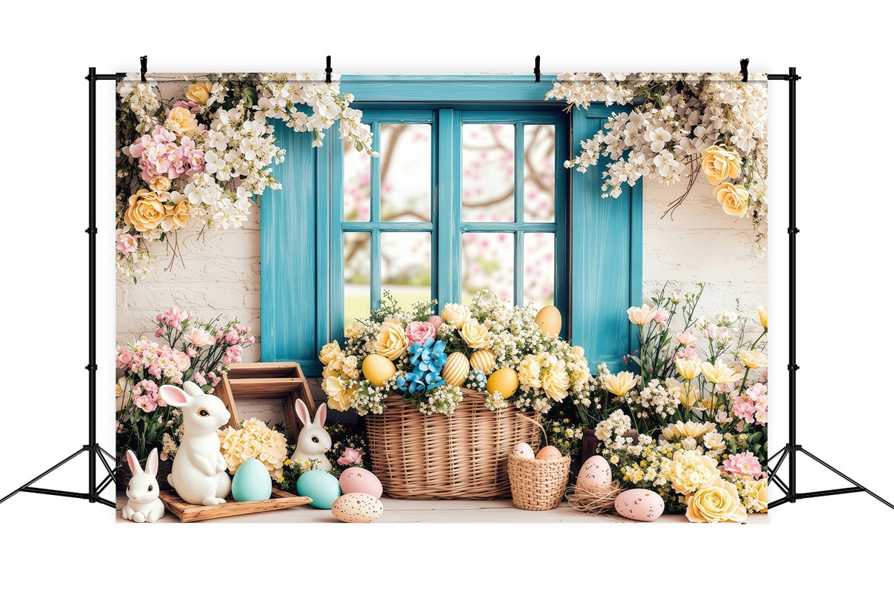 Easter Photography Backdrop Eggs Springtime Floral Window Backdrop UK BRP1-216