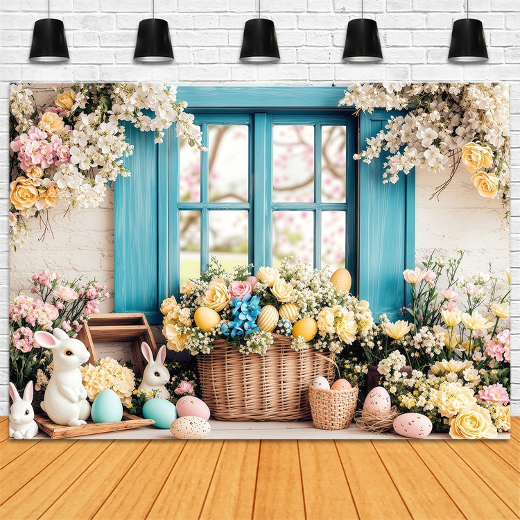 Easter Photography Backdrop Eggs Springtime Floral Window Backdrop UK BRP1-216