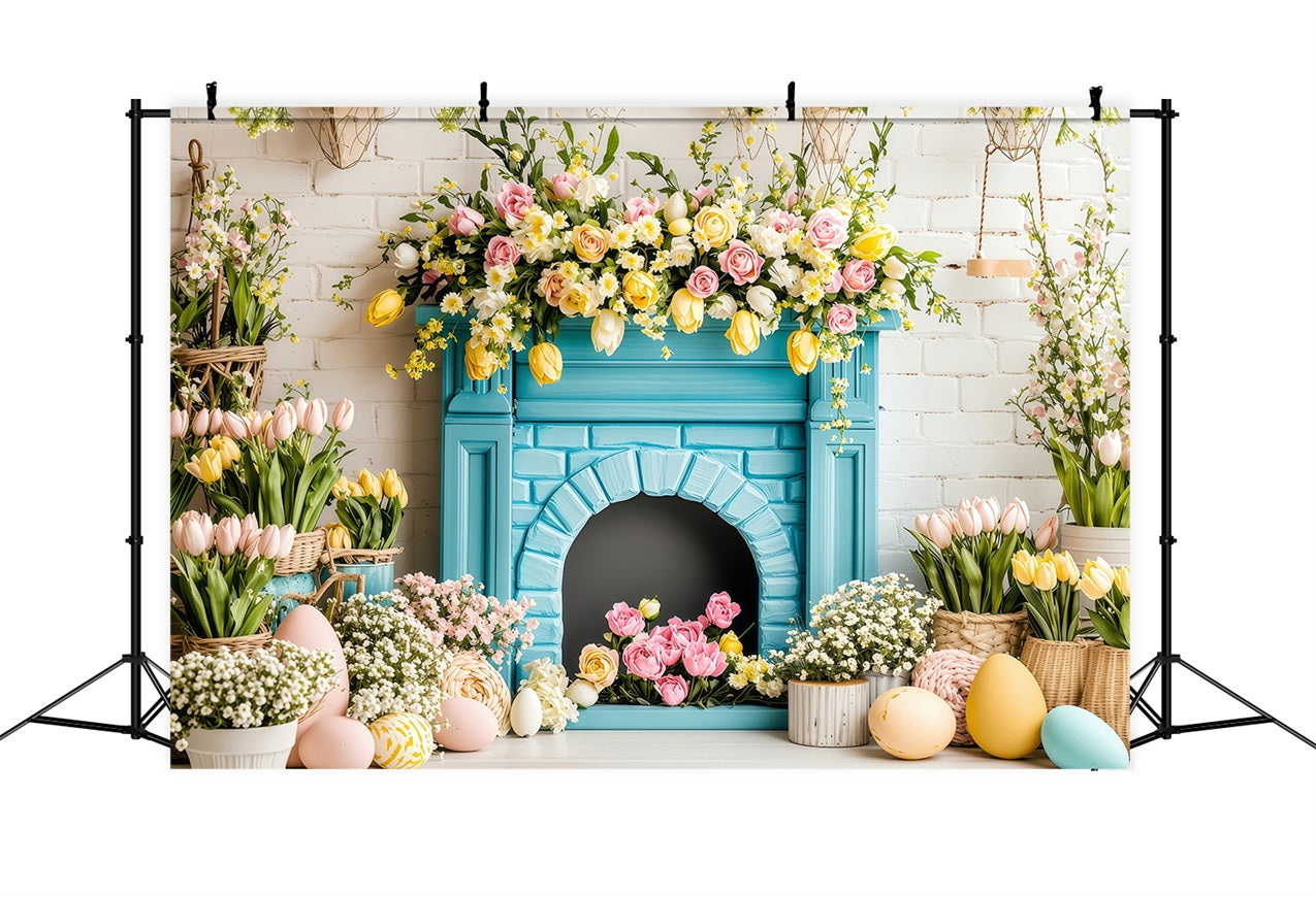 Photo Backdrops Easter Spring Fireplace Egg Basket Backdrop UK BRP1-217