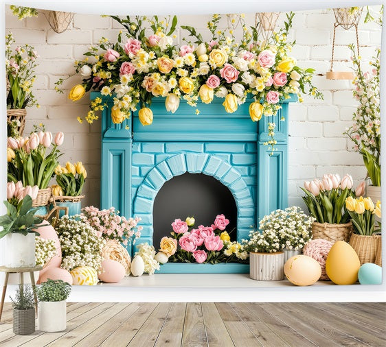 Photo Backdrops Easter Spring Fireplace Egg Basket Backdrop UK BRP1-217