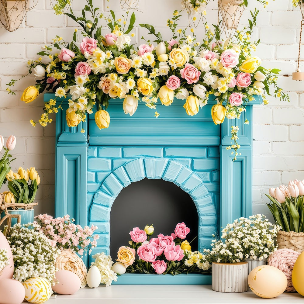 Photo Backdrops Easter Spring Fireplace Egg Basket Backdrop UK BRP1-217