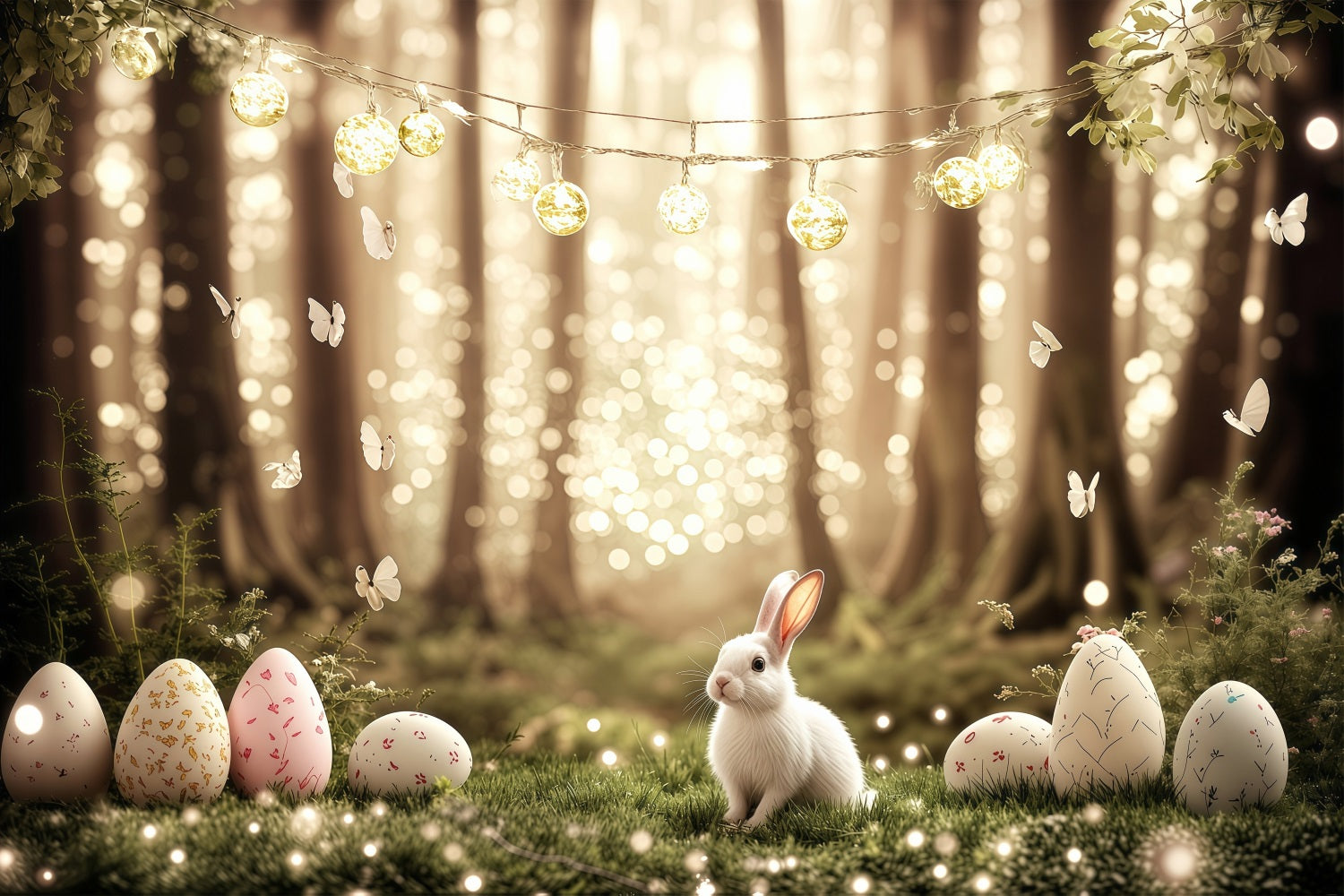 Easter Photo Backdrop Dreamy Bunny Sparkling Forest Backdrop UK BRP1-219