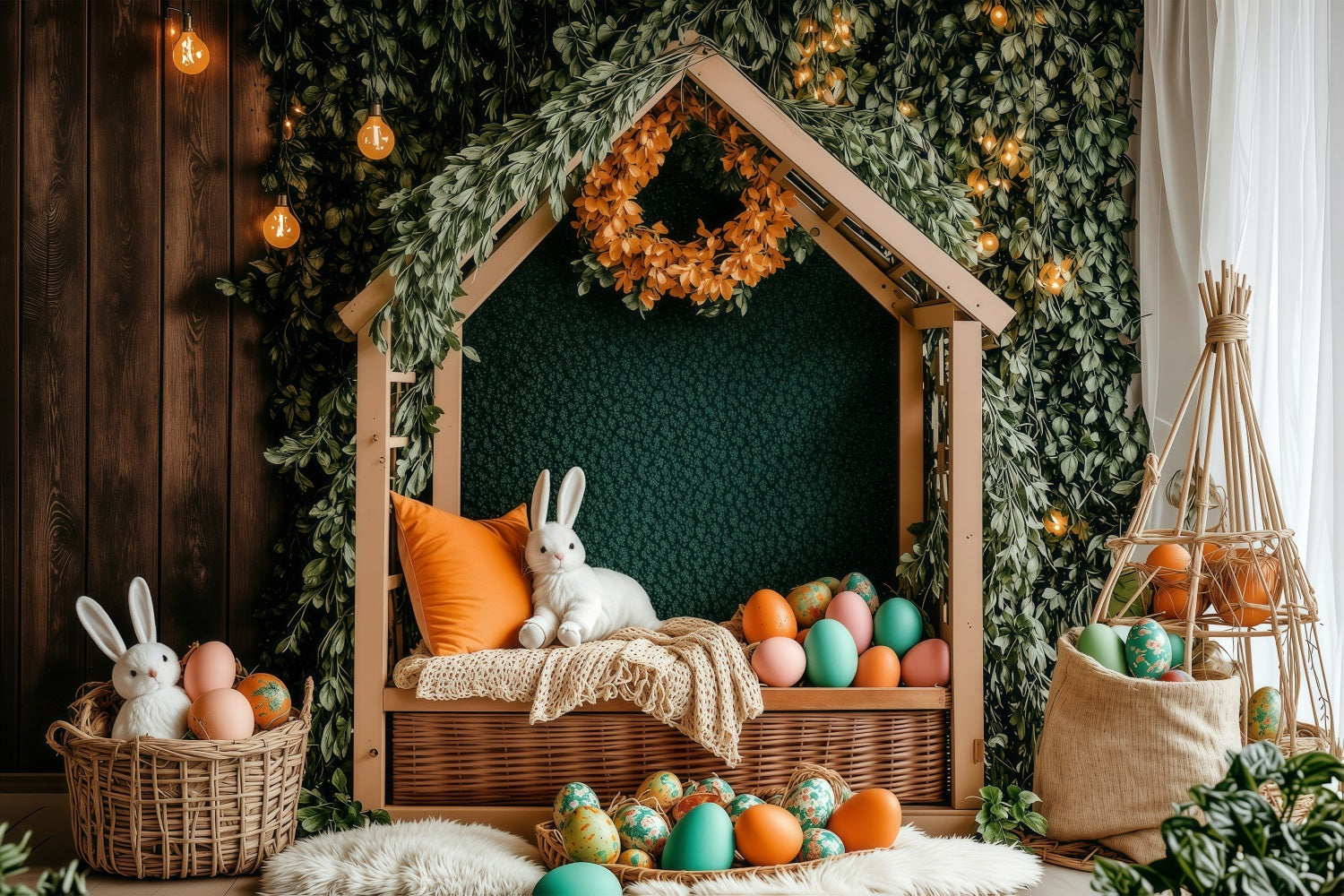 Easter Backdrop Bunny Cottage Wreath Decor Backdrop UK BRP1-221