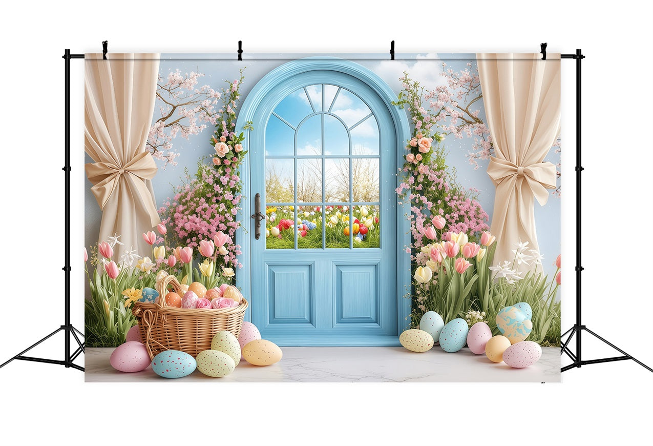 Easter Backdrop Photography Spring Garden Blue Door Backdrop UK BRP1-225