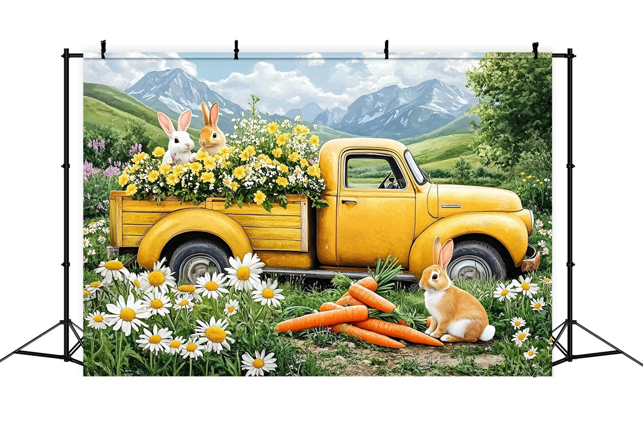 Easter Backdrops Photos Enchanted Yellow Truck Bunny Backdrop UK BRP1-226