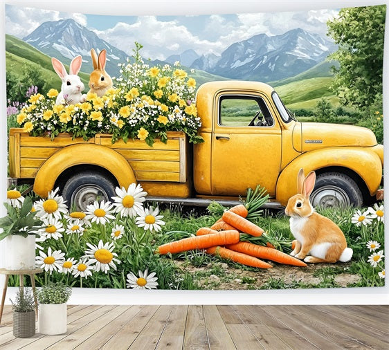 Easter Backdrops Photos Enchanted Yellow Truck Bunny Backdrop UK BRP1-226