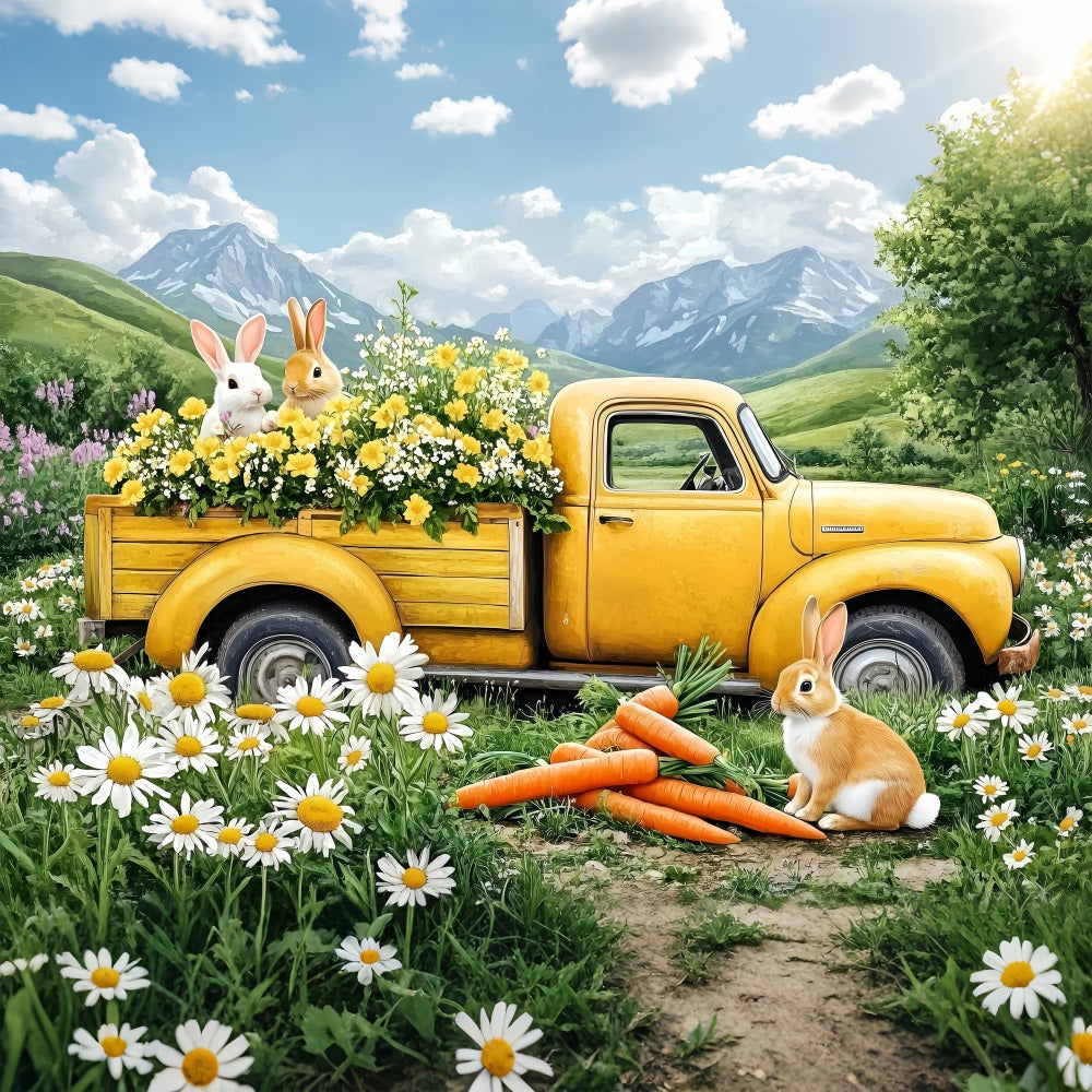 Easter Backdrops Photos Enchanted Yellow Truck Bunny Backdrop UK BRP1-226