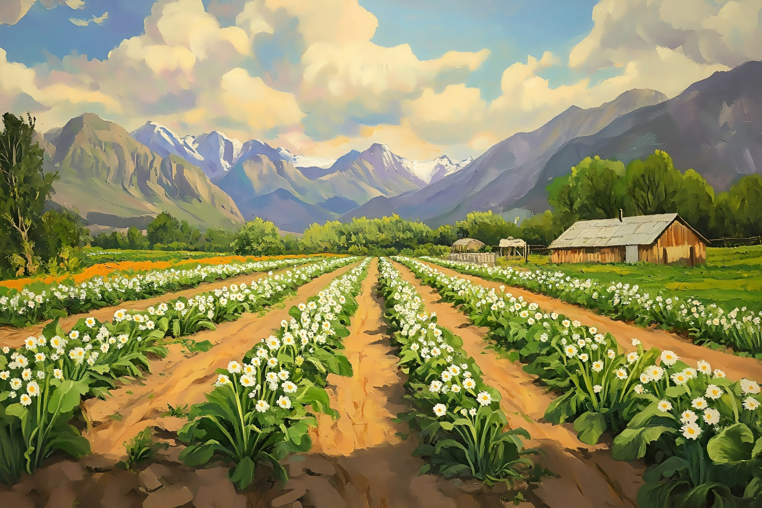 Easter Picture Backdrops Blooming Fields Majestic Mountains Backdrop UK BRP1-227