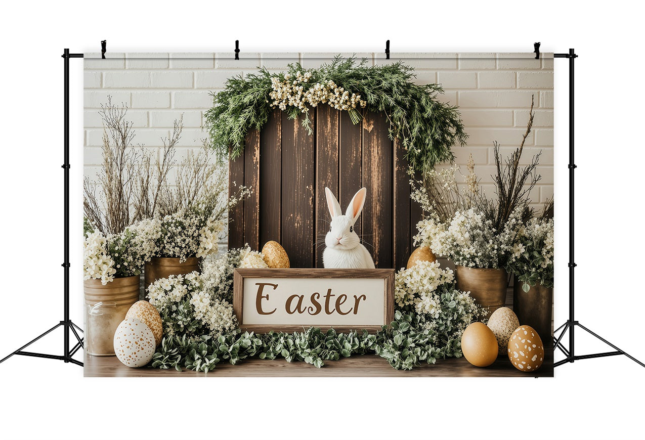 Photo Backdrops Easter Wooden Bunny Table Floral Backdrop UK BRP1-229