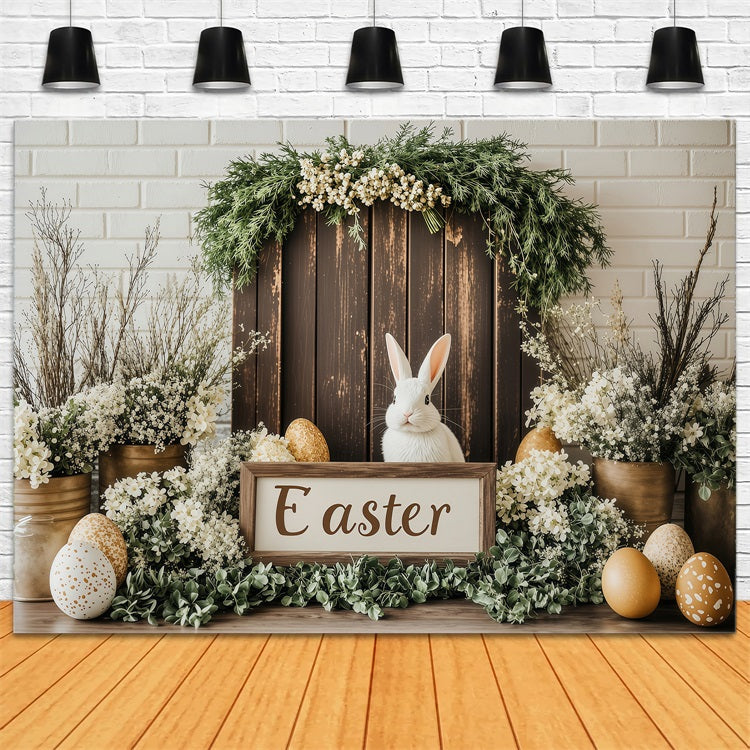 Photo Backdrops Easter Wooden Bunny Table Floral Backdrop UK BRP1-229