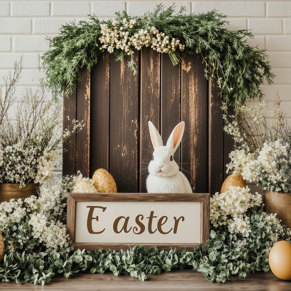 Photo Backdrops Easter Wooden Bunny Table Floral Backdrop UK BRP1-229