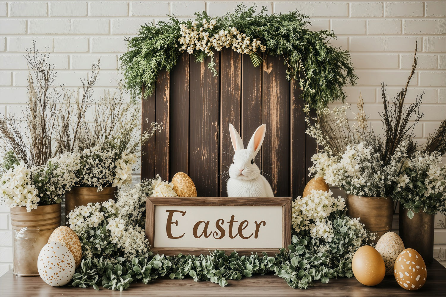 Photo Backdrops Easter Wooden Bunny Table Floral Backdrop UK BRP1-229