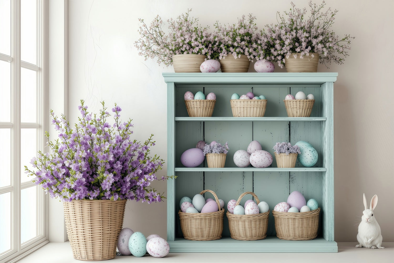 Backdrop For Easter Rustic Corner Bunny Eggs Backdrop UK BRP1-233