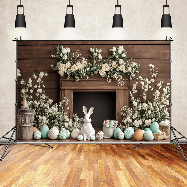 Backdrops Easter Classic Wooden Mantel Bunny Backdrop UK BRP1-235