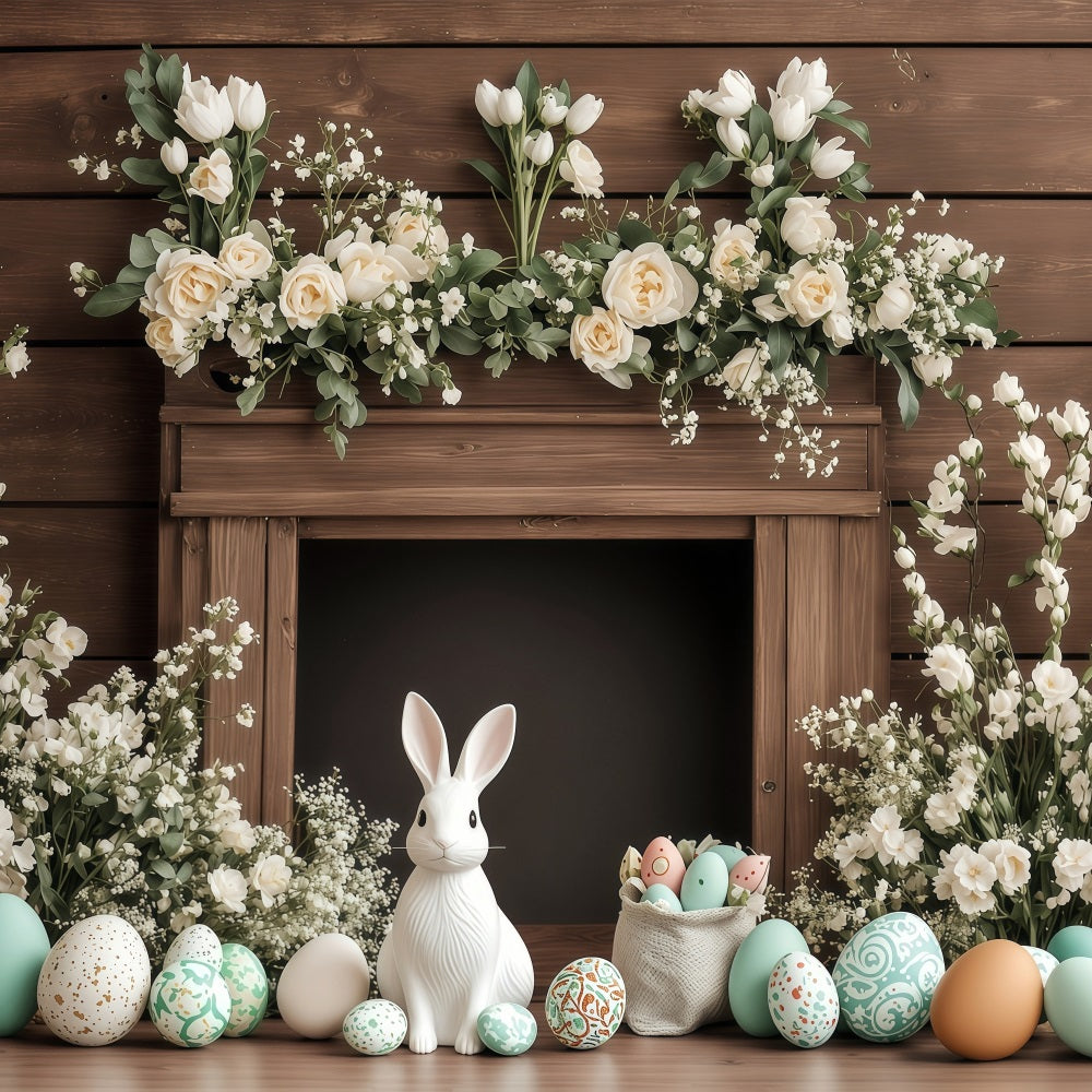 Backdrops Easter Classic Wooden Mantel Bunny Backdrop UK BRP1-235