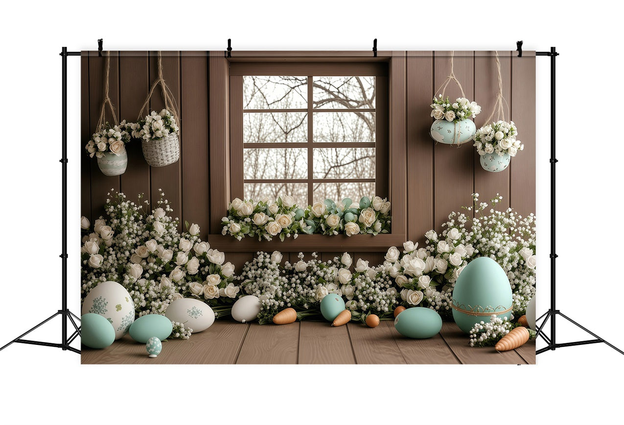 Easter Picture Backdrop Rustic Window White Rose Backdrop UK BRP1-236