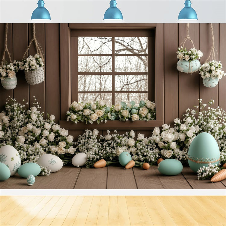 Easter Picture Backdrop Rustic Window White Rose Backdrop UK BRP1-236