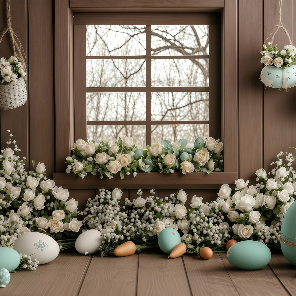 Easter Picture Backdrop Rustic Window White Rose Backdrop UK BRP1-236