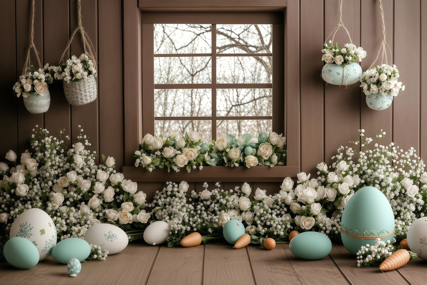 Easter Picture Backdrop Rustic Window White Rose Backdrop UK BRP1-236