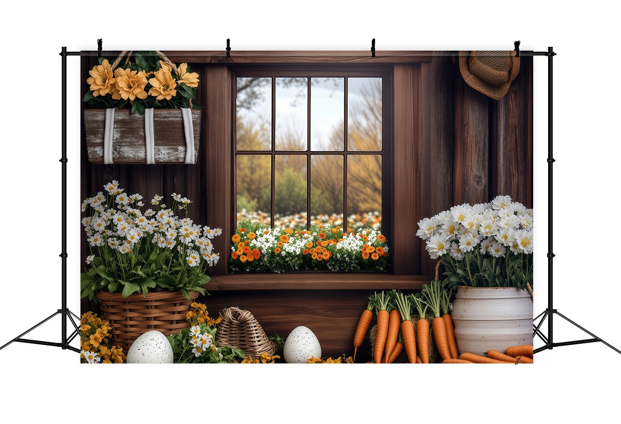 Easter Spring Backdrops Rustic Window Carrot Scene Backdrop UK BRP1-237