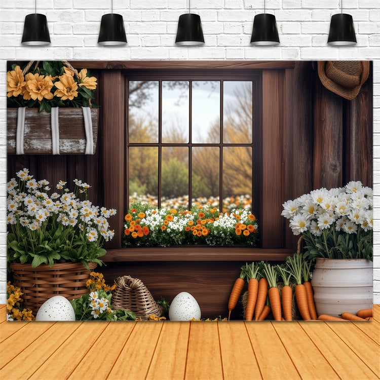 Easter Spring Backdrops Rustic Window Carrot Scene Backdrop UK BRP1-237