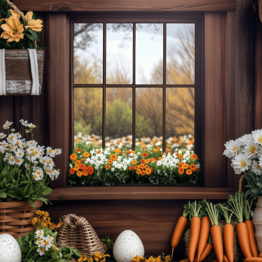 Easter Spring Backdrops Rustic Window Carrot Scene Backdrop UK BRP1-237