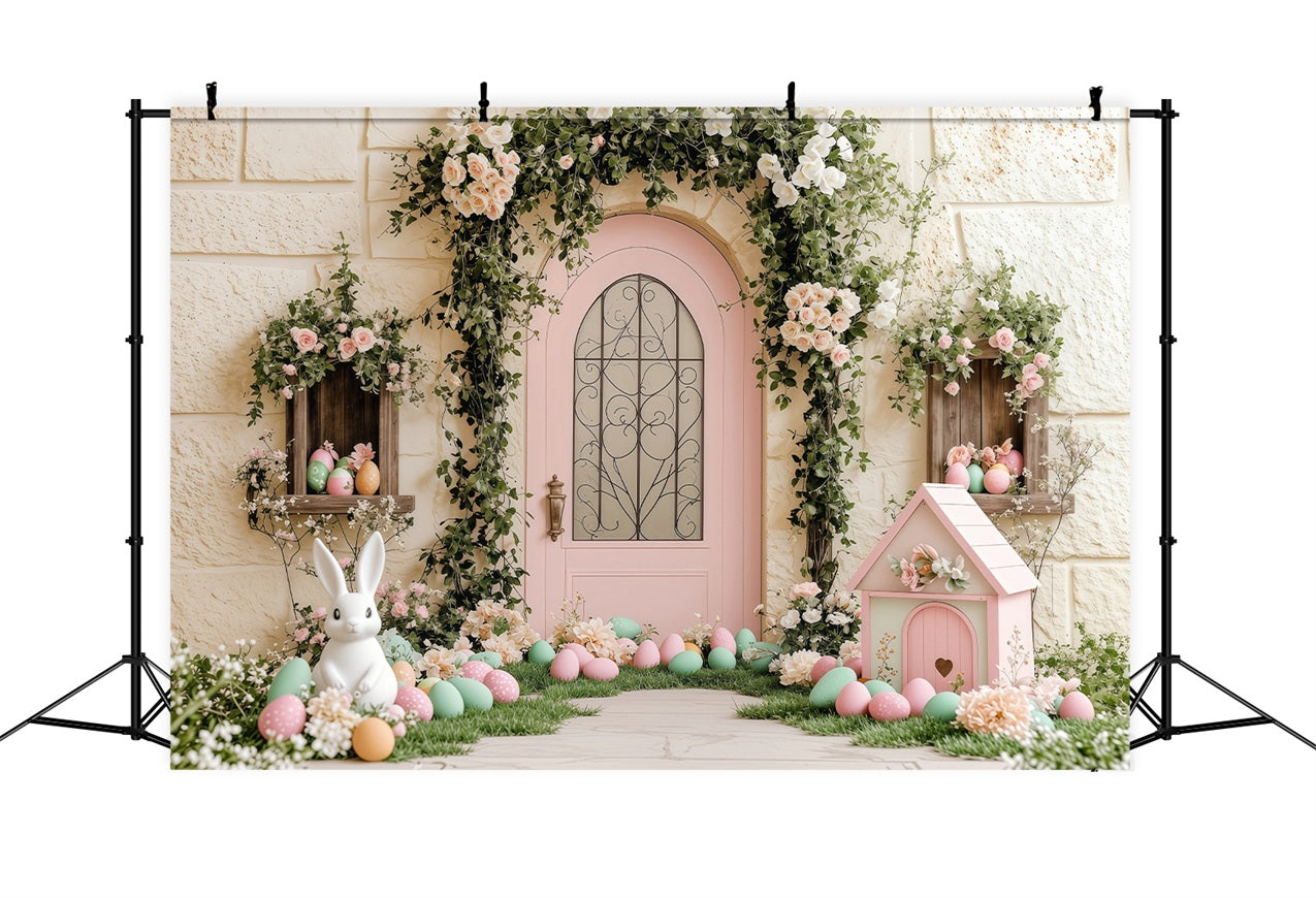 Easter Backdrop Photo Bunny Garden Pink Door Backdrop UK BRP1-238