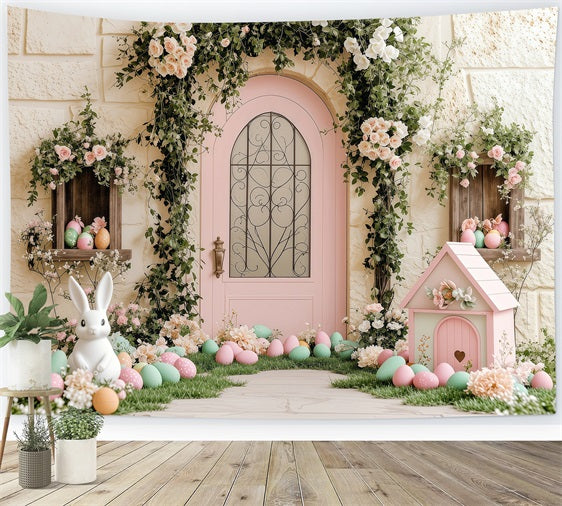 Easter Backdrop Photo Bunny Garden Pink Door Backdrop UK BRP1-238