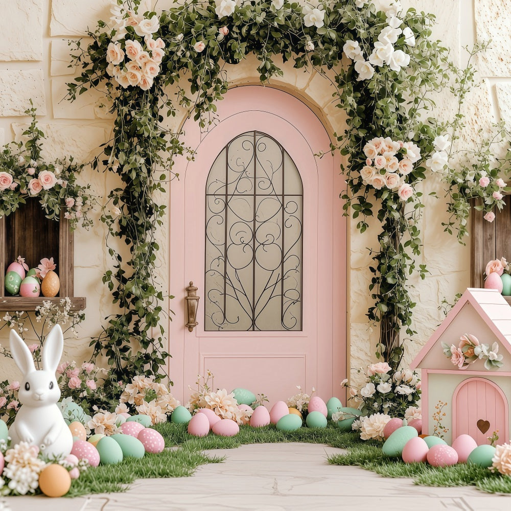 Easter Backdrop Photo Bunny Garden Pink Door Backdrop UK BRP1-238