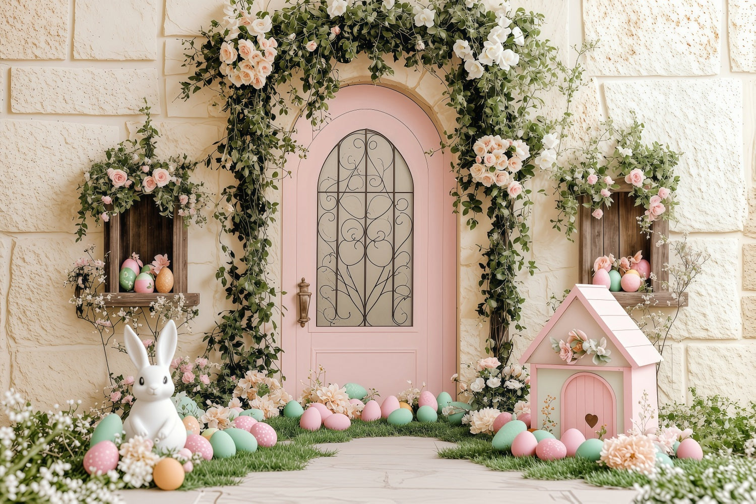 Easter Backdrop Photo Bunny Garden Pink Door Backdrop UK BRP1-238