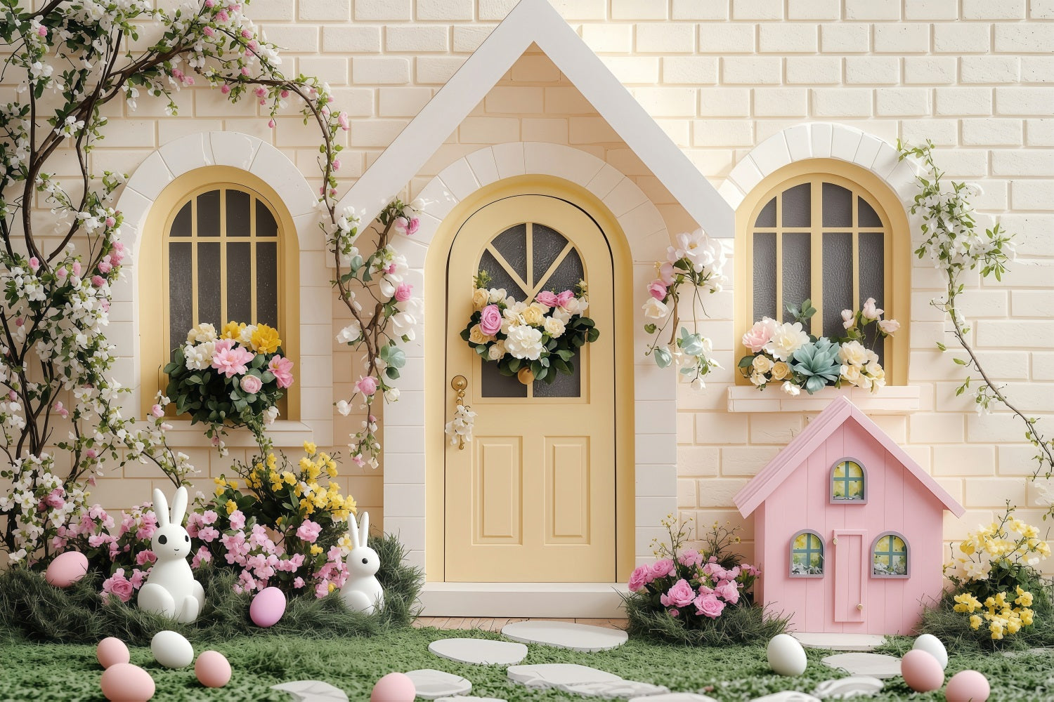 Easter Backdrop Pictures Sunny Yellow Door Wonderland Backdrop UK BRP1-239