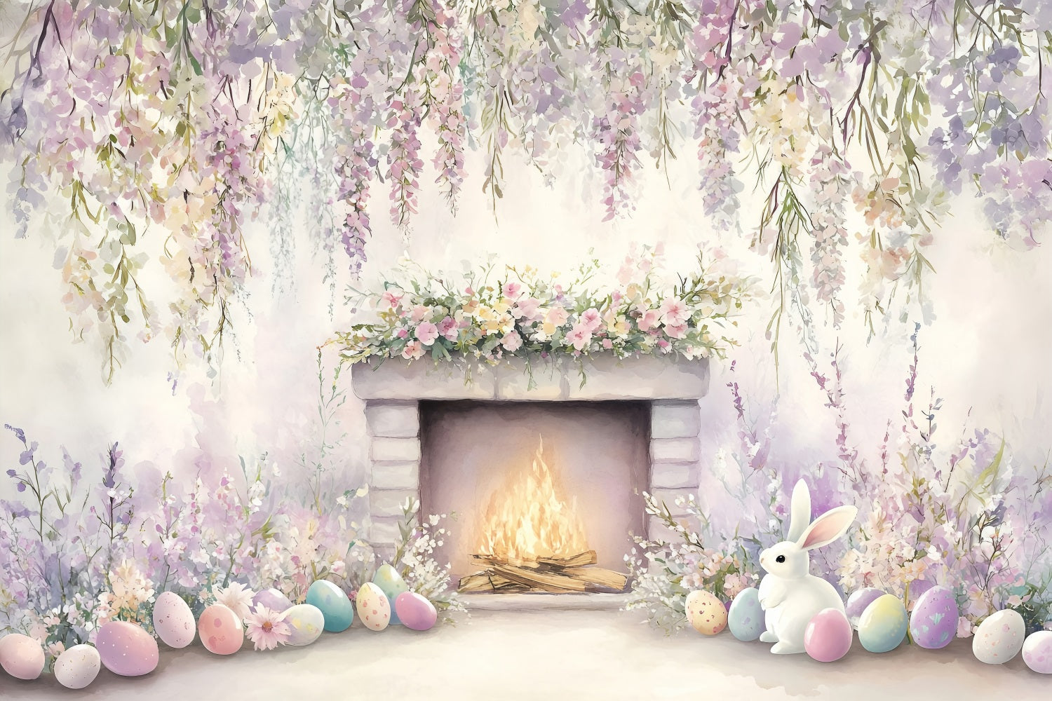 Easter Backdrop Images Pastel Bunny Fireplace Backdrop UK BRP1-240