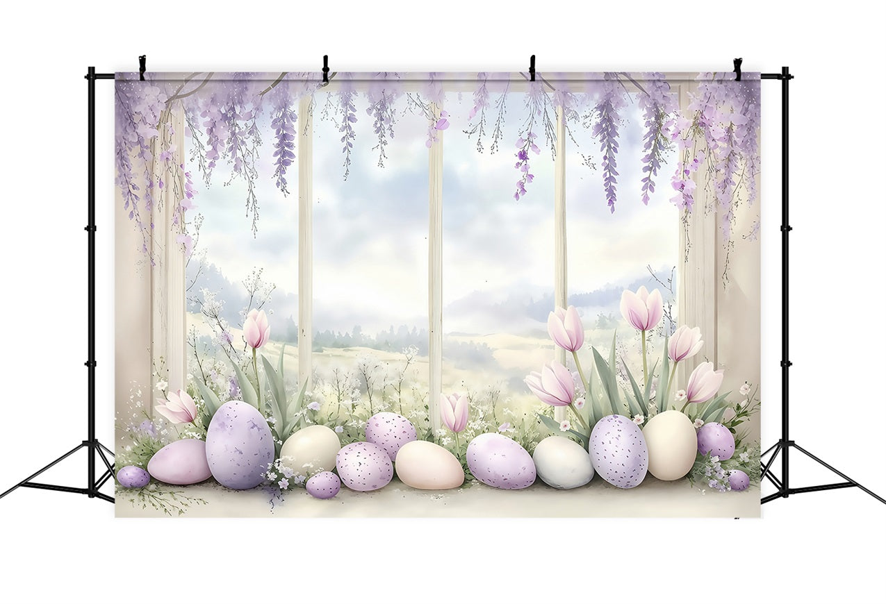 Photo Backdrop Easter Pastel Purple Egg Window Backdrop UK BRP1-242