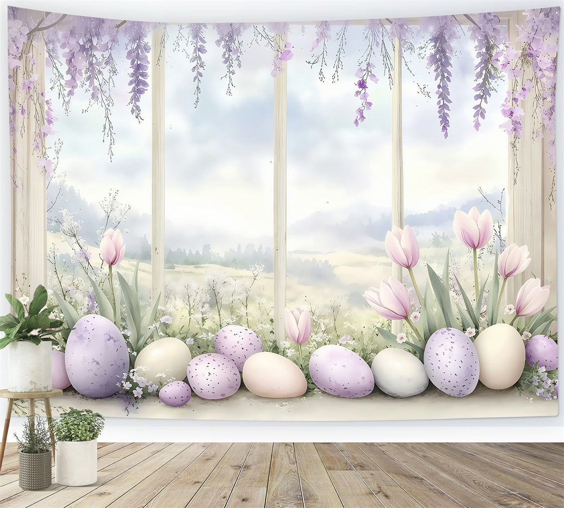 Photo Backdrop Easter Pastel Purple Egg Window Backdrop UK BRP1-242