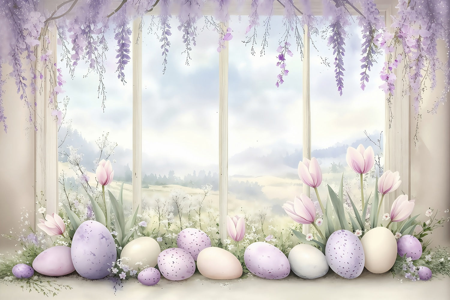 Photo Backdrop Easter Pastel Purple Egg Window Backdrop UK BRP1-242