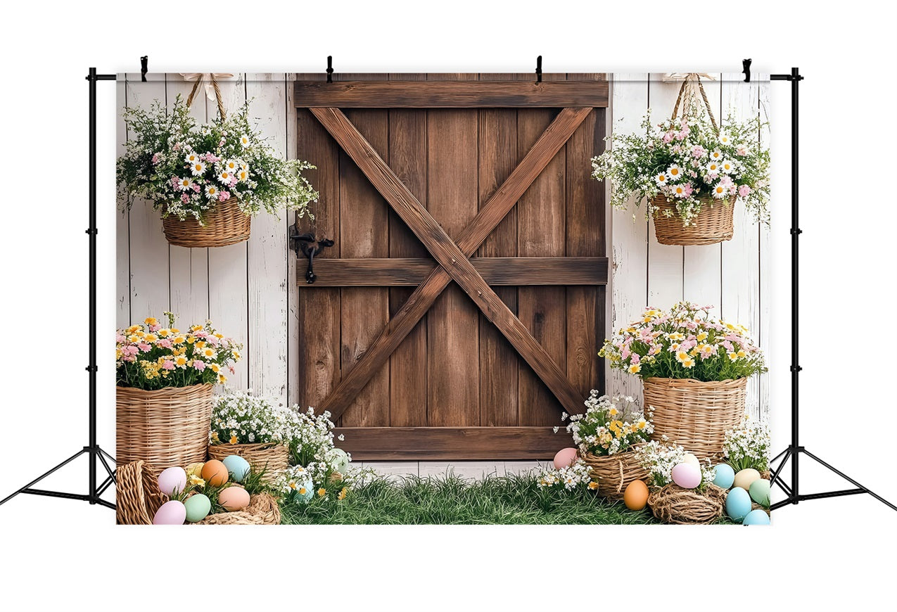 Easter Backdrop Photos Spring Barn Door Flower Backdrop UK BRP1-243