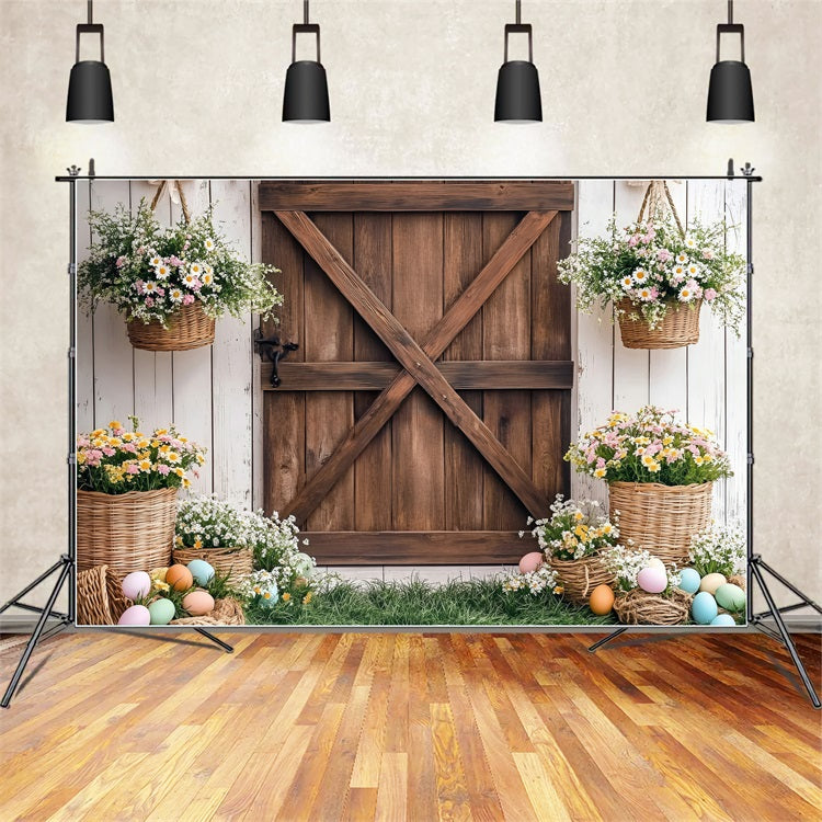 Easter Backdrop Photos Spring Barn Door Flower Backdrop UK BRP1-243