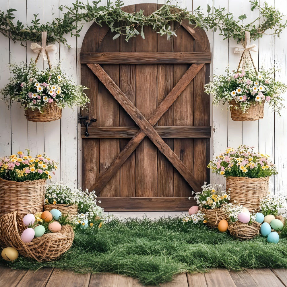 Easter Backdrop Photos Spring Barn Door Flower Backdrop UK BRP1-243