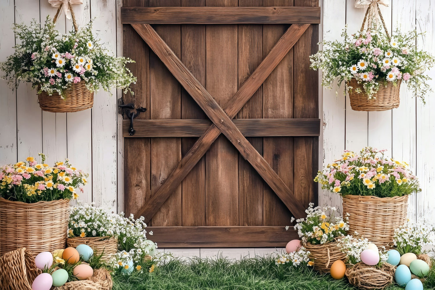 Easter Backdrop Photos Spring Barn Door Flower Backdrop UK BRP1-243